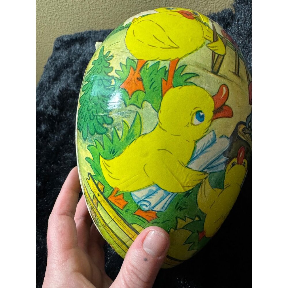 Vintage Papier-Mâché Easter Egg With Duck & Mouse Painters 11" - Picture 5 of 11